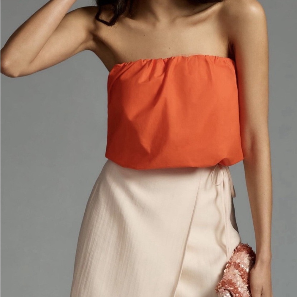 Maeve Bold Orange Strapless Crop Top